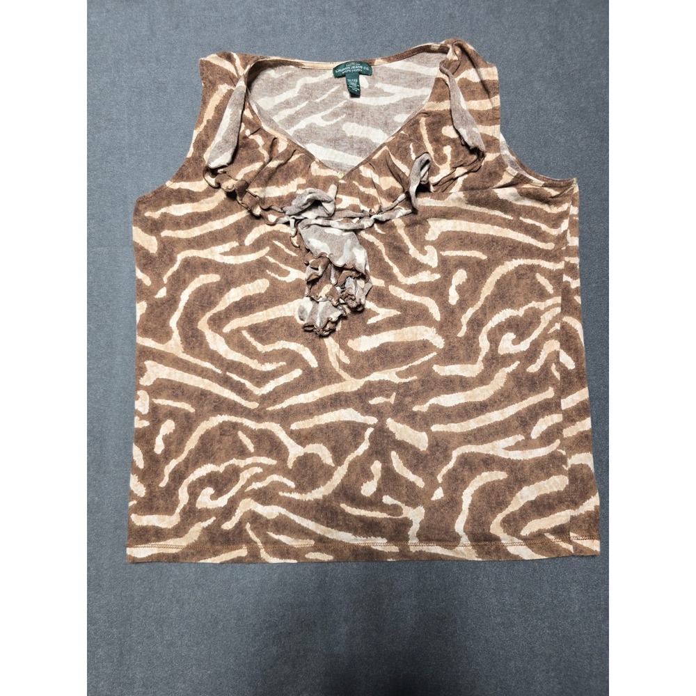 Ralph Lauren Jeans Co Top Blouse Zebra Ruffle Sleeveless Cotton Women's 1X - Picture 1 of 6